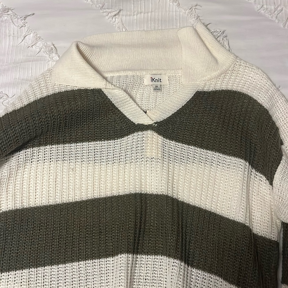 Green and white collared sweater